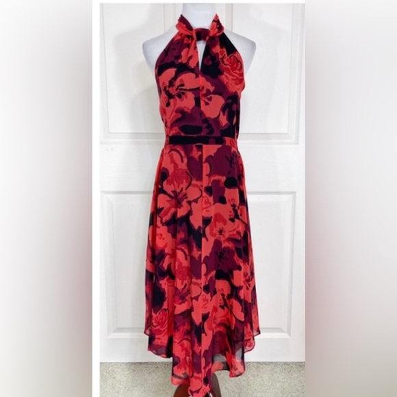 RACHEL Rachel Roy Red and Black One-Shoulder Floral Midi Dress - Picture 2 of 7